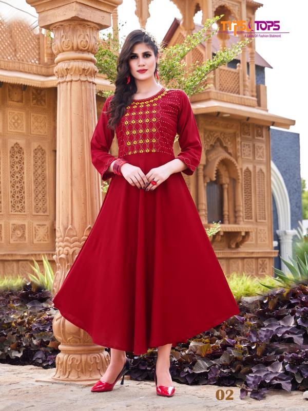 Tips And Tops Mannat Heavy Rayon Anarakli Designer Kurti Collection